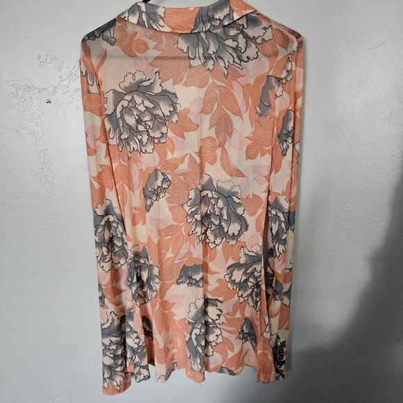 Free People NWT Women's XL Peach Mesh Floral Button-Up Blouse Long Sleeve Boho - Picture 6 of 7